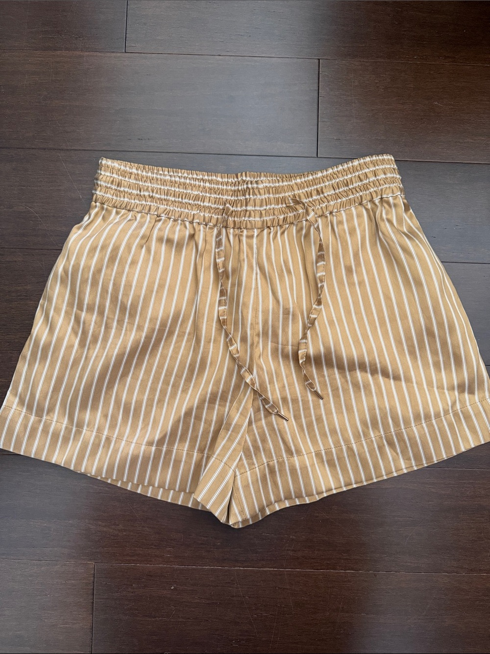 SANDRO Striped Drawstring Casual Shorts - Tan & White